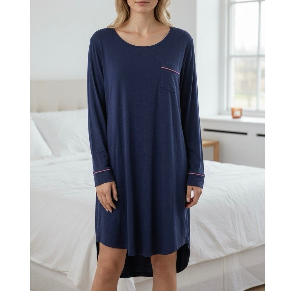 Allegra K Blue Rayon Spandex Sleep Gown Nightshirt XL Soft Long Sleeve Pajamas - Picture 8 of 8